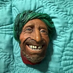 Vintage BOSSONS Head Chalkware Wall Art Hanging KURD Man Turban
